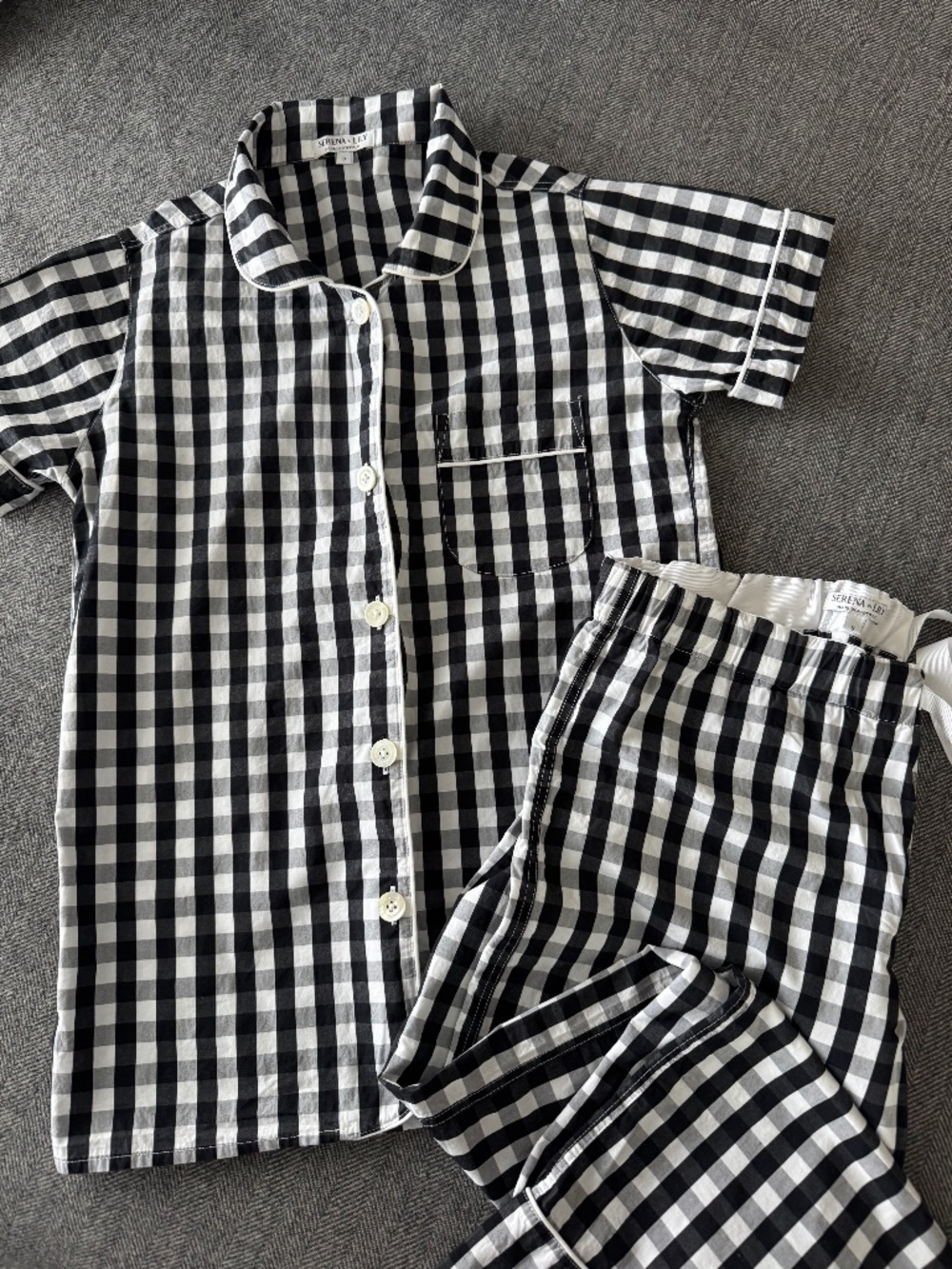 SERENA AND LILY, DARLING BLACK/WHITE GINGHAM PAJAMAS